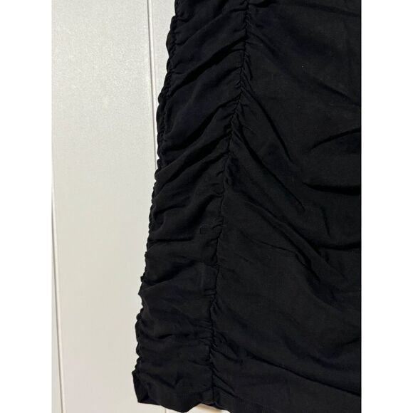 Monrow Shirred Mini Dress Black Square Neck Fitted NWT Cotton Blend Small - Picture 5 of 9
